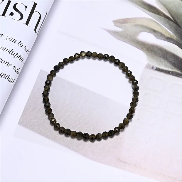 Bracelet, Obsidian (gold luster obsidian), 03mm beads, faceted, 14cm (short) | Marco Schreier