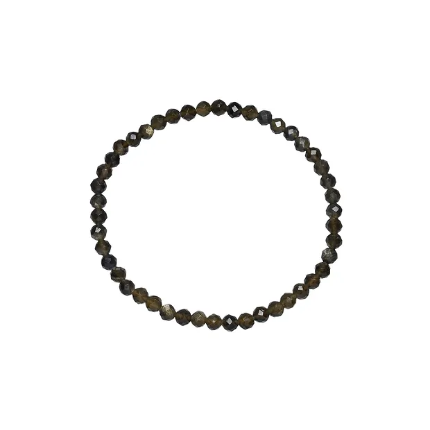 Bracelet, Obsidienne (or brillant), 03mm perles rondes, facettes, 14cm (court) | Marco Schreier