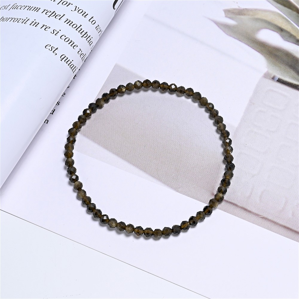 Bracelet, Obsidienne (or brillant), 03mm boules, facettes, 19cm | Marco Schreier
