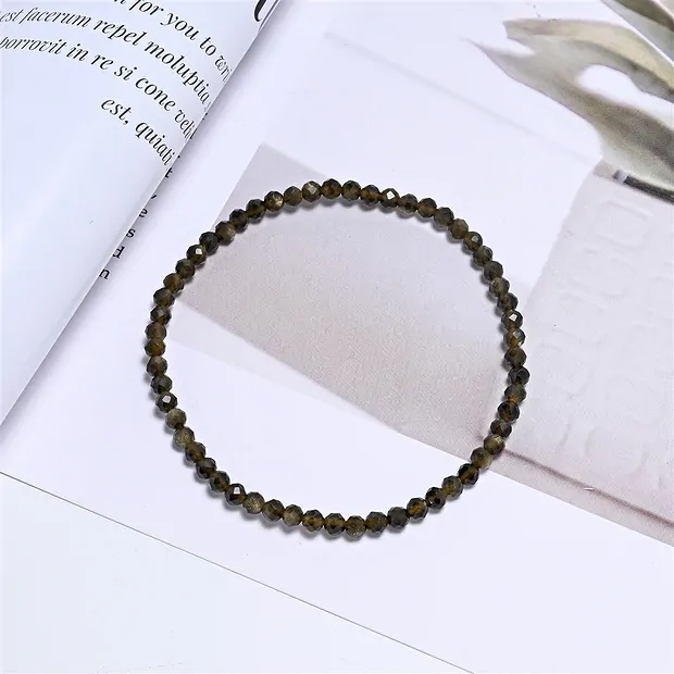 Armband, Obsidian (Goldglanz), 03mm Kugeln, facettiert, 19cm | Marco Schreier