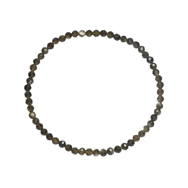 Bracelet, Obsidienne (or brillant), 03mm boules, facettes, 19cm | Marco Schreier
