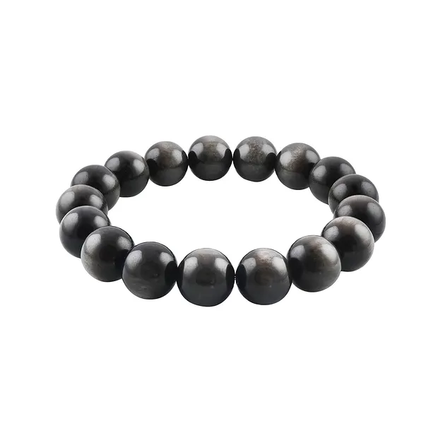 Pulsera, Obsidiana (obsidiana de reflejo plateado), cuentas de 12 mm, 21 cm | Marco Schreier