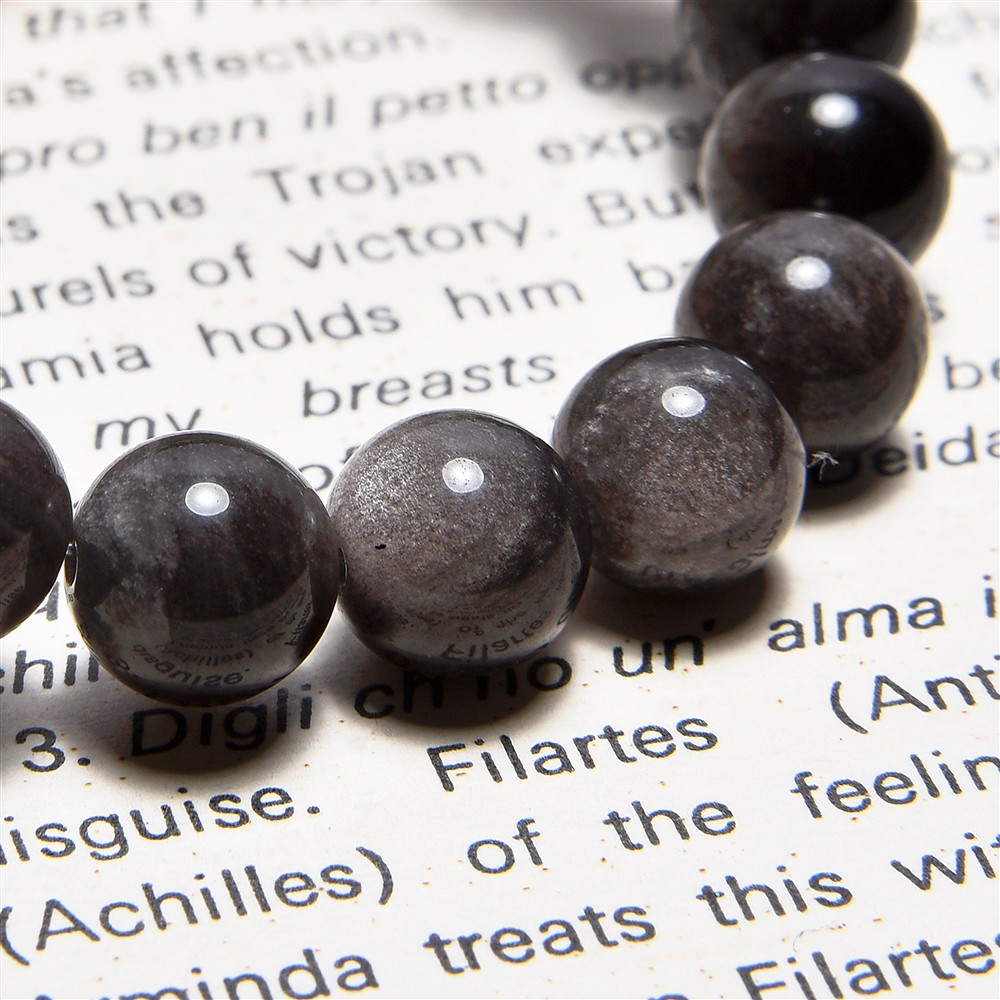 Bracelet, Obsidian (silver luster obsidian), 08mm beads | Marco Schreier