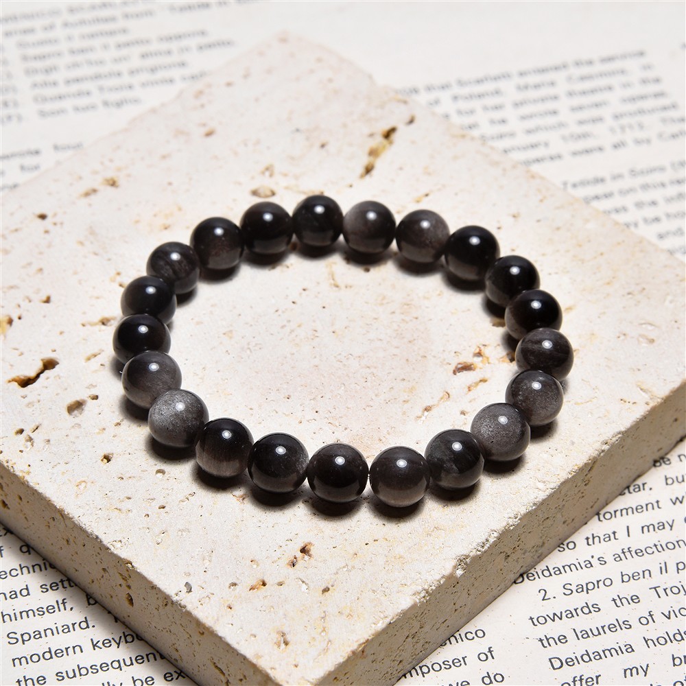 Bracelet, Obsidian (silver luster obsidian), 08mm beads | Marco Schreier