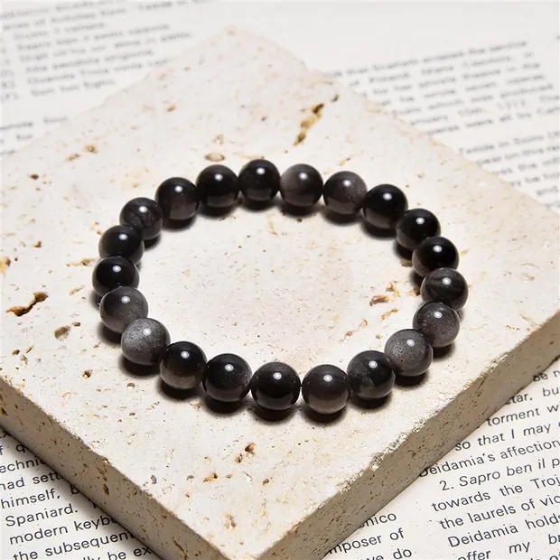 Pulsera, Obsidiana (obsidiana de reflejo plateado), cuentas de 08 mm | Marco Schreier