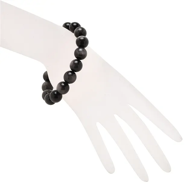 Pulsera, Obsidiana (obsidiana de reflejo plateado), cuentas de 10 mm | Marco Schreier