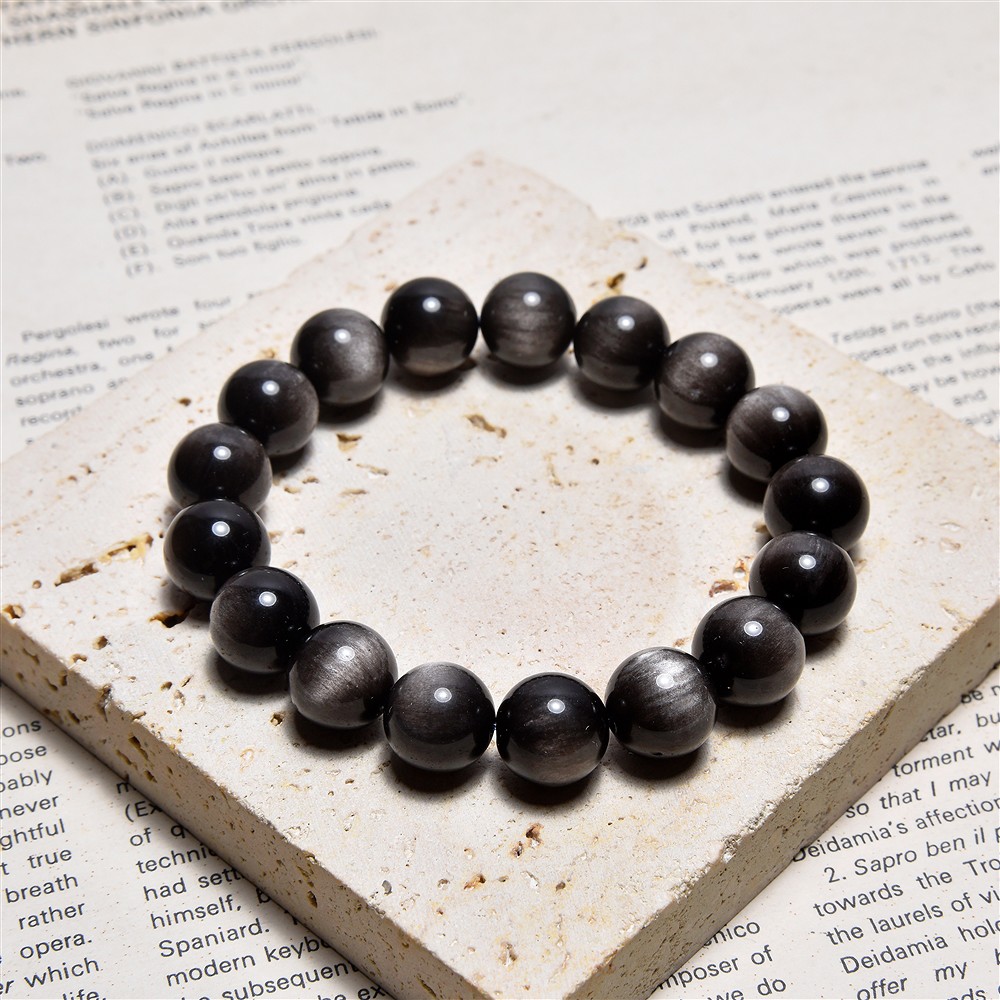 Bracciale, ossidiana (ossidiana argentata), perline da 10 mm | Marco Schreier