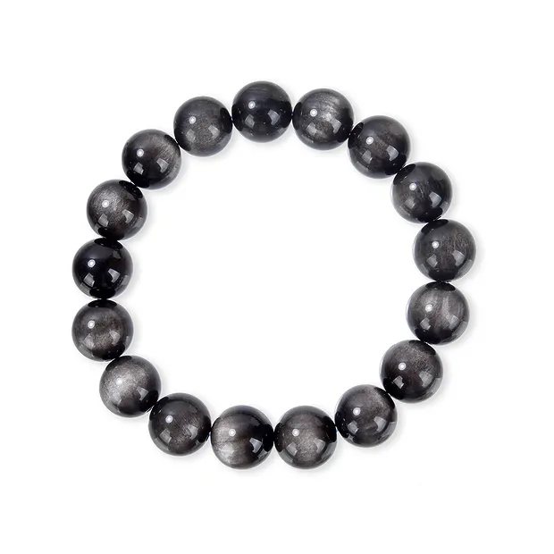 Pulsera, Obsidiana (obsidiana de reflejo plateado), cuentas de 10 mm | Marco Schreier