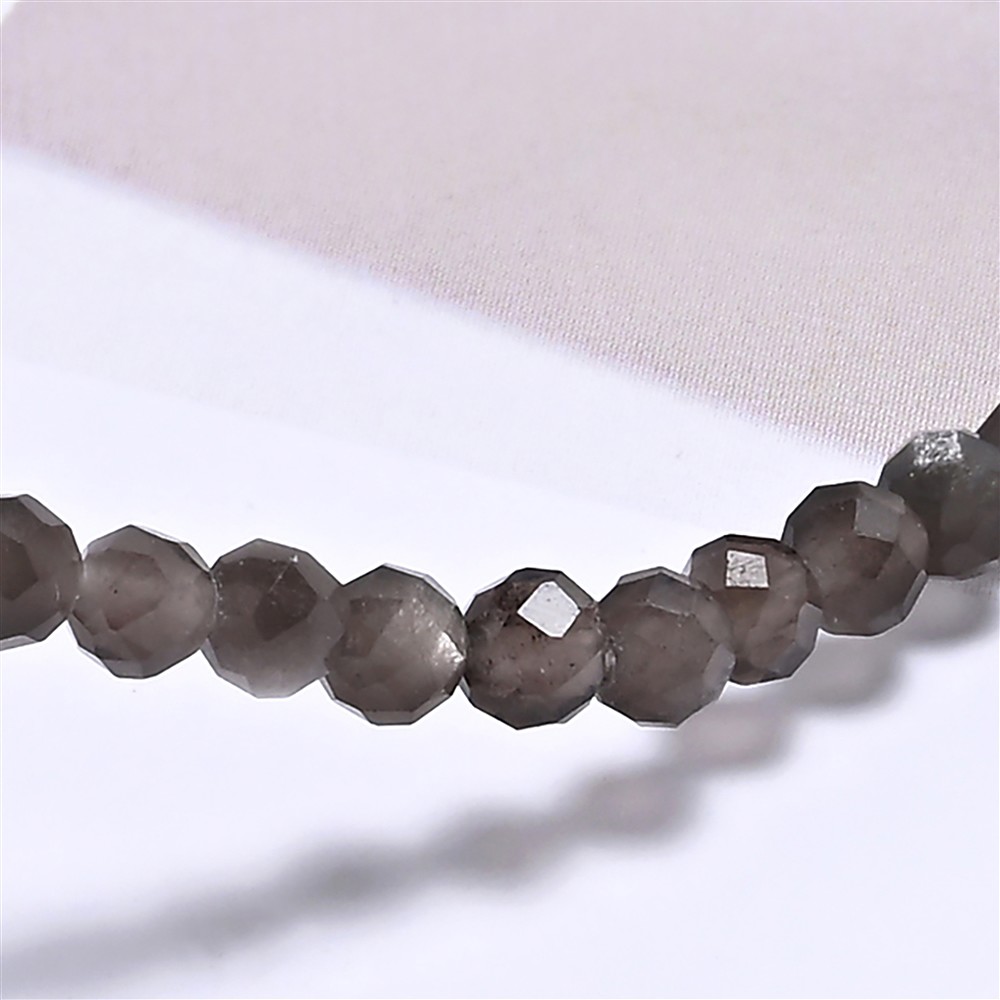 Bracelet, Obsidian (silver luster obsidian), 03mm beads, faceted, 14cm (short) | Marco Schreier