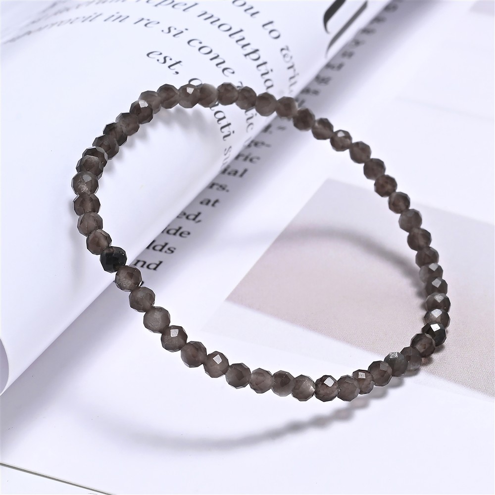 Bracelet, Obsidian (silver luster obsidian), 03mm beads, faceted, 14cm (short) | Marco Schreier