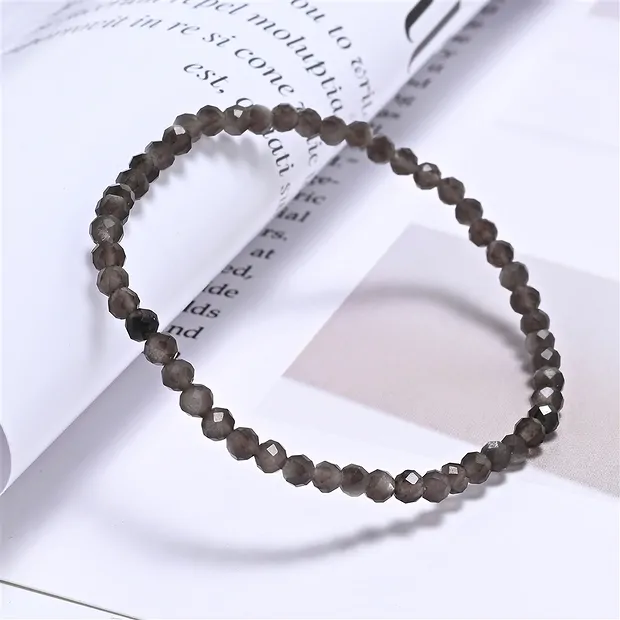 Armband, Obsidian (Silberglanz), 03mm Kugeln, facettiert, 14cm (kurz) | Marco Schreier