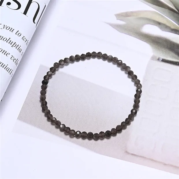 Bracelet, Obsidienne (obsidienne argentée), 03mm boules, facettes, 14cm (court) | Marco Schreier