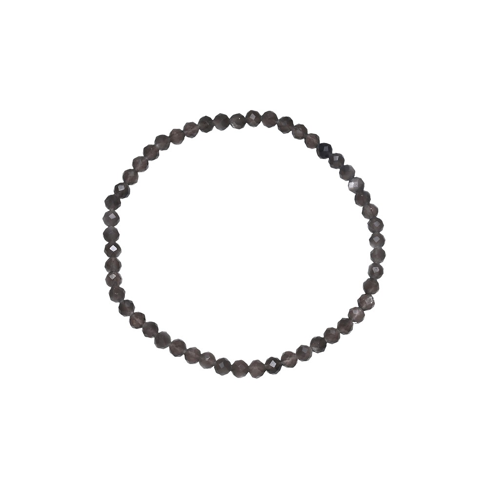Bracelet, Obsidian (silver luster obsidian), 03mm beads, faceted, 14cm (short) | Marco Schreier