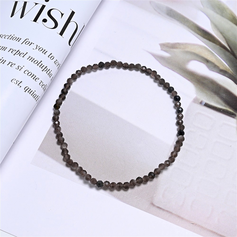 Bracelet, Obsidienne (argent brillant), 03mm boules, facettes, 19cm | Marco Schreier