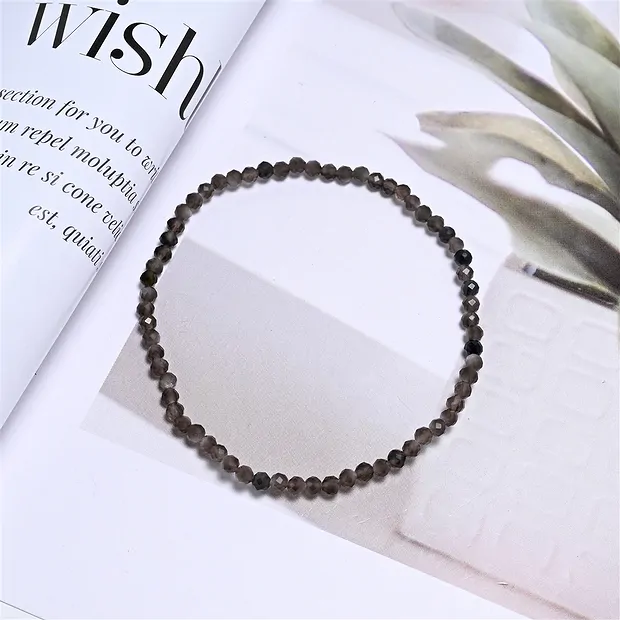 Bracelet, Obsidian (silver luster obsidian), 03mm beads, faceted, 19cm | Marco Schreier