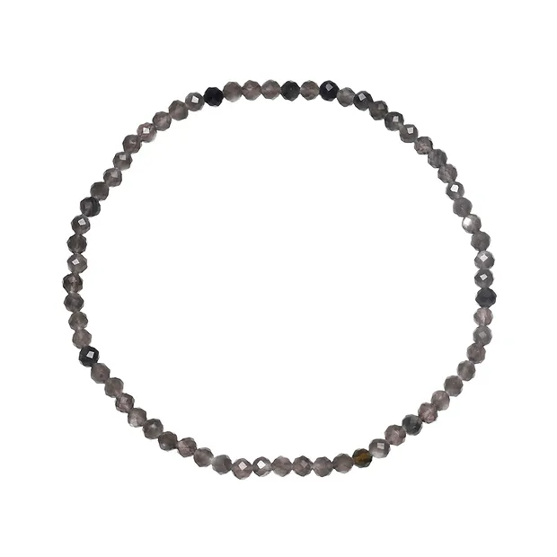 Bracelet, Obsidian (silver luster obsidian), 03mm beads, faceted, 19cm | Marco Schreier