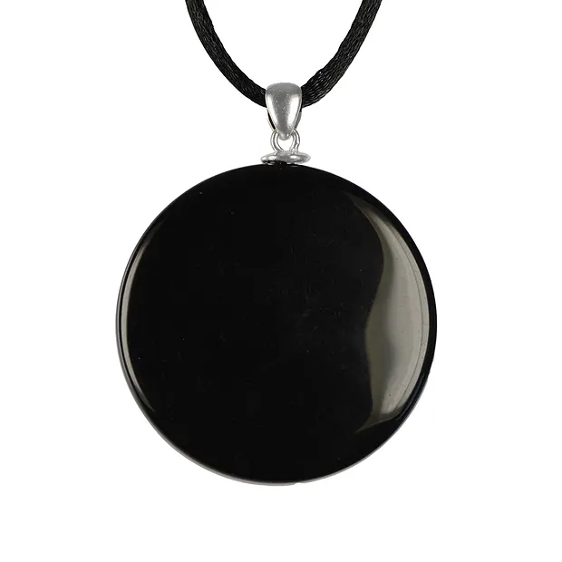 Miroir Obsidienne (noir) avec oeillet argent et cordon, 4cm | Marco Schreier
