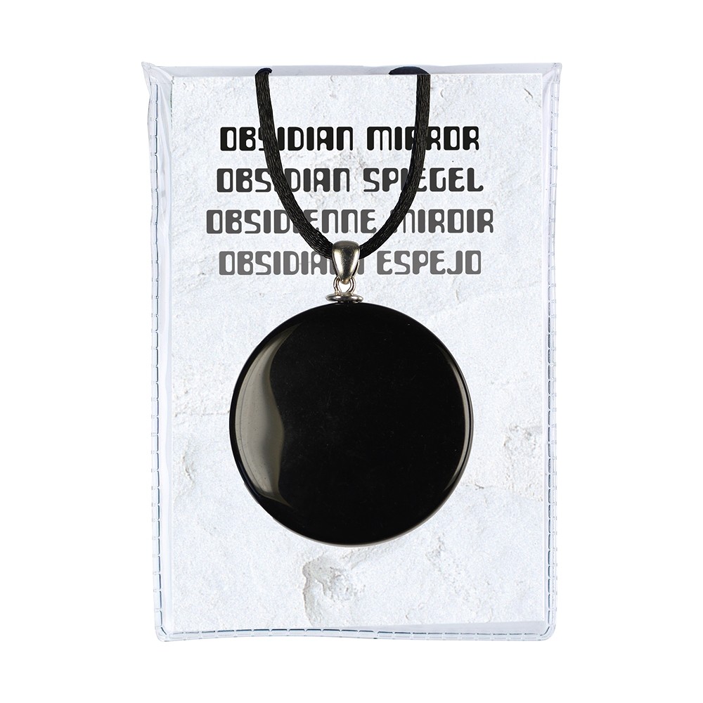 Mirror Obsidian (black) with silver eyelet and cord, 4cm | Marco Schreier