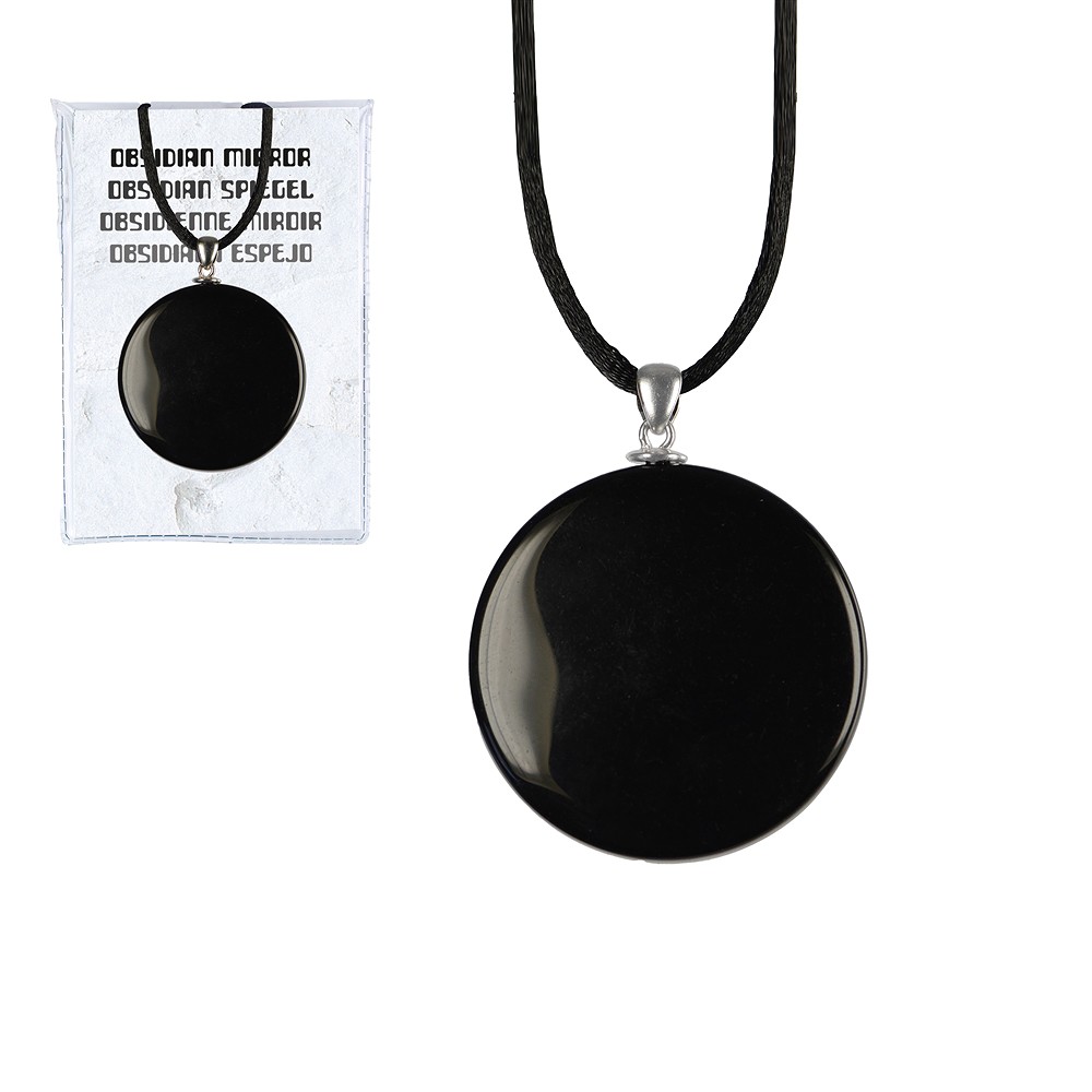 Mirror Obsidian (black) with silver eyelet and cord, 4cm | Marco Schreier