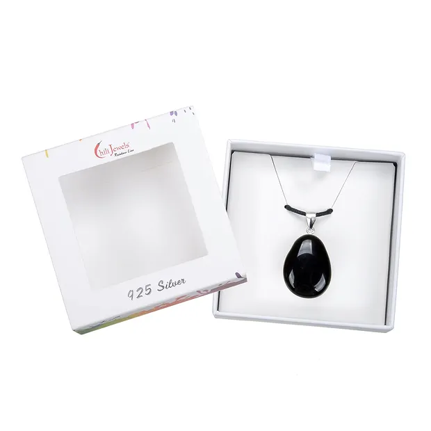 Tumbled Stone Pendant, Obsidian (black), 3cm, rhodiniert | Marco Schreier