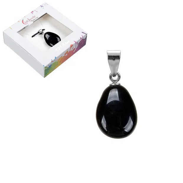 Tumbled Stone Pendant, Obsidian (black), 3cm, rhodiniert | Marco Schreier