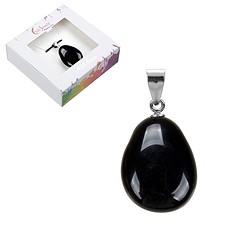 0628825107 Anhänger Trommelstein, Obsidian (schwarz), 4cm, rhodiniert | Marco Schreier