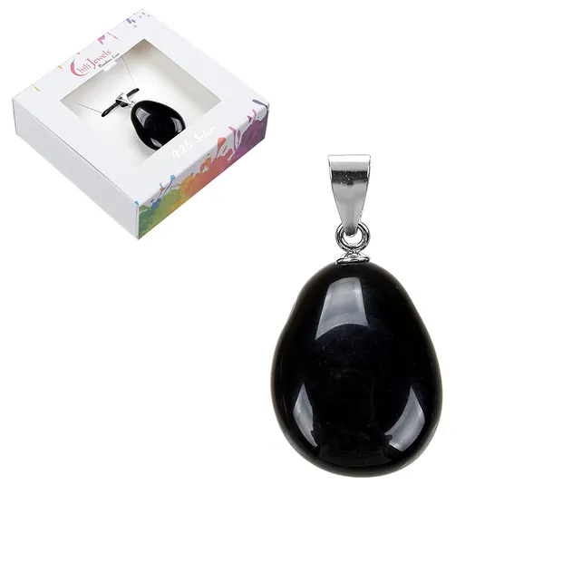 Tumbled Stone Pendant, Obsidian (black), 4cm, rhodiniert | Marco Schreier
