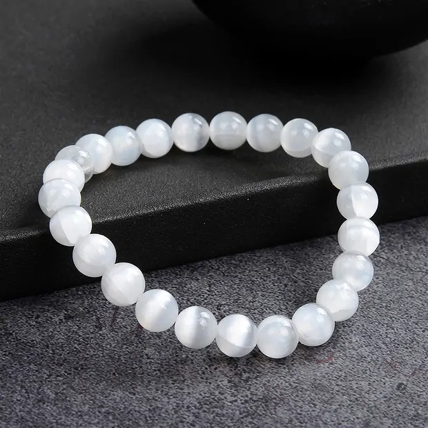 Bracelet en perles rondes, sélénite, 08mm boules | Marco Schreier