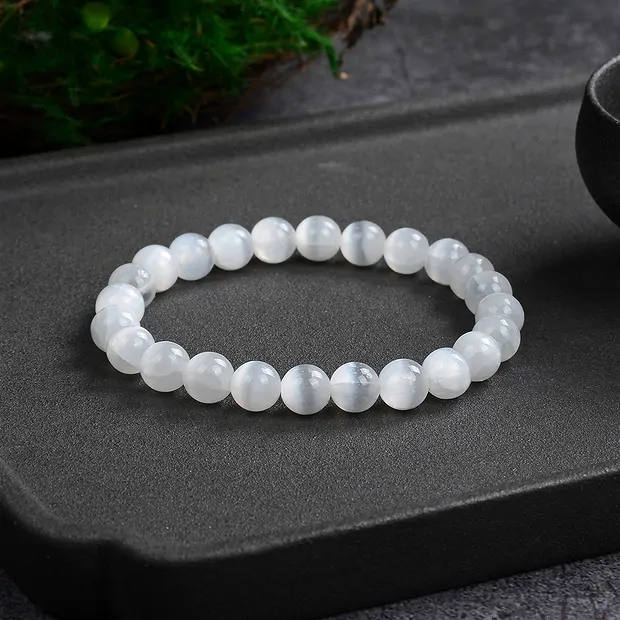 Bracelet en perles rondes, sélénite, 08mm boules | Marco Schreier