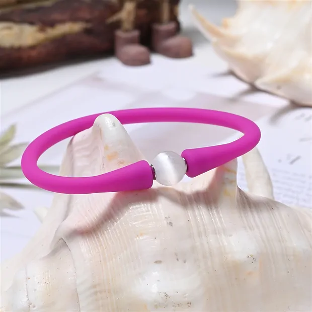 Armband Selenit, Silikon (pink), 15cm (kurz) | Edelsteine, Heilsteine & Schmuck