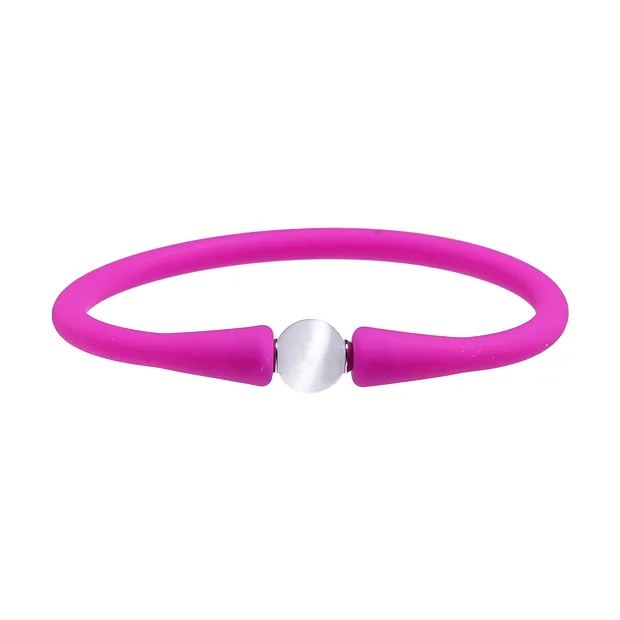 Armband, Selenit, Kugel (8mm) Silikon (pink), 15cm (kurz) | Marco Schreier
