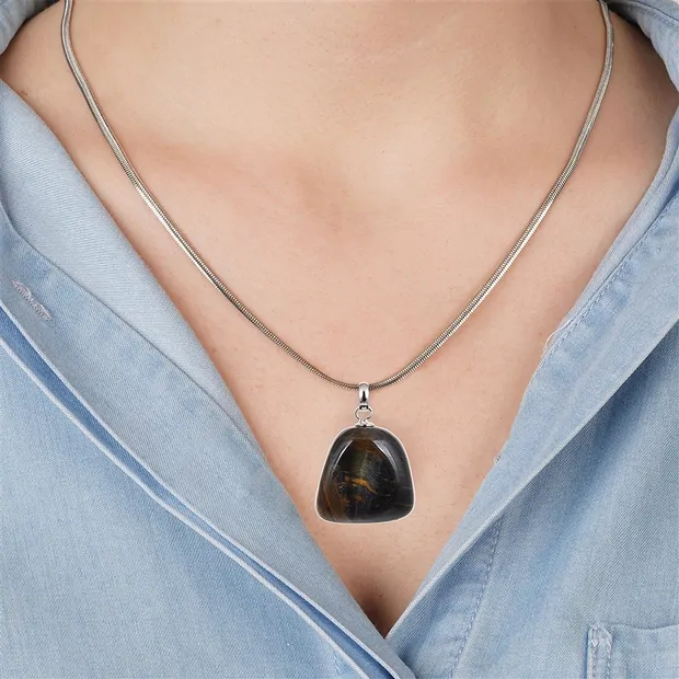 Pendant Falcon's Eye, Tumbled Stone small, rhodiniert | Marco Schreier