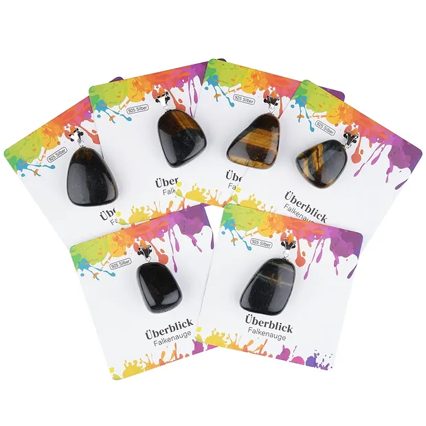 Ciondolo Occhio di falco, pietra burattata grande, rodiato  | Marco Schreier