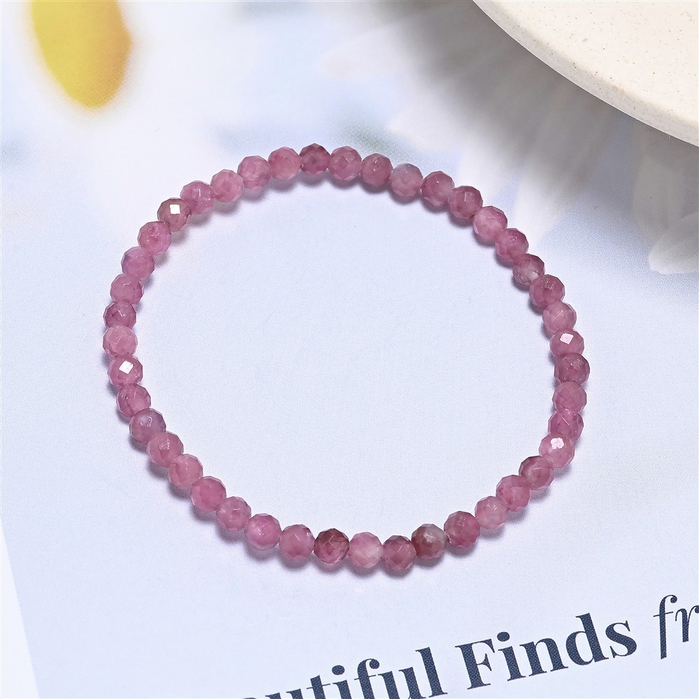 Bracelet, tourmaline (rose), 03mm boules, facettes, 14cm (court) | Marco Schreier