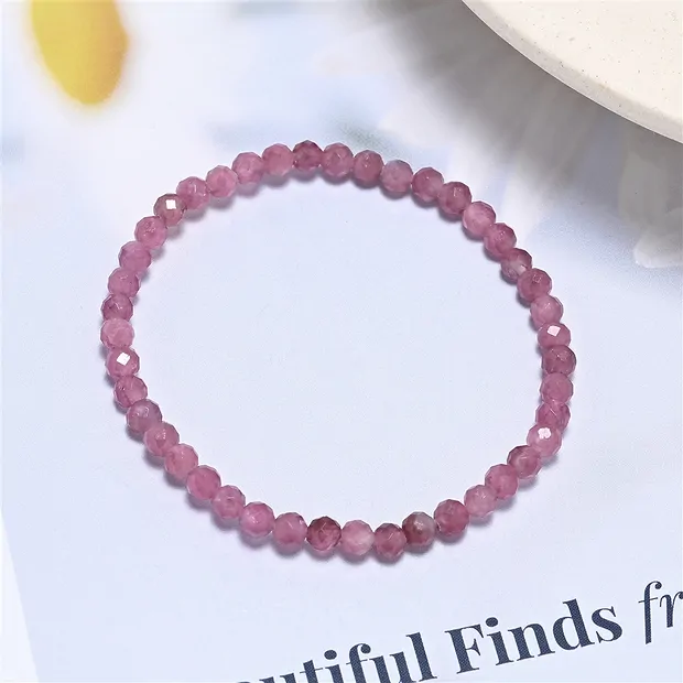 Bracelet, tourmaline (pink), 03mm beads, faceted, 14cm (short) | Marco Schreier
