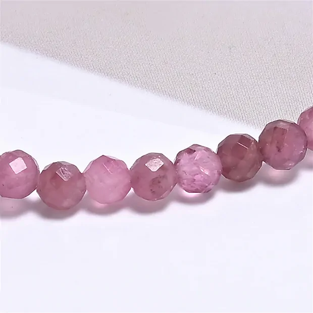 Bracelet, tourmaline (pink), 03mm beads, faceted, 19cm | Marco Schreier
