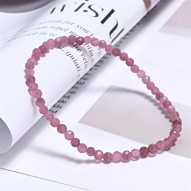 Bracelet, tourmaline (pink), 03mm beads, faceted, 19cm | Marco Schreier