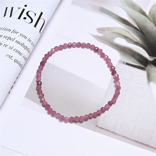 Bracelet, tourmaline (pink), 03mm beads, faceted, 19cm | Marco Schreier
