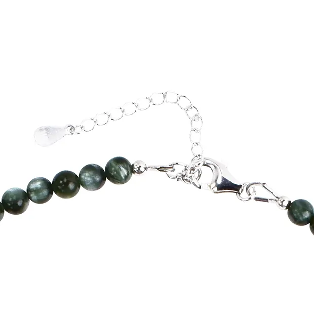 Collar de serafinita, cuentas (5,5 mm), rodinado, cadena extensible | Marco Schreier