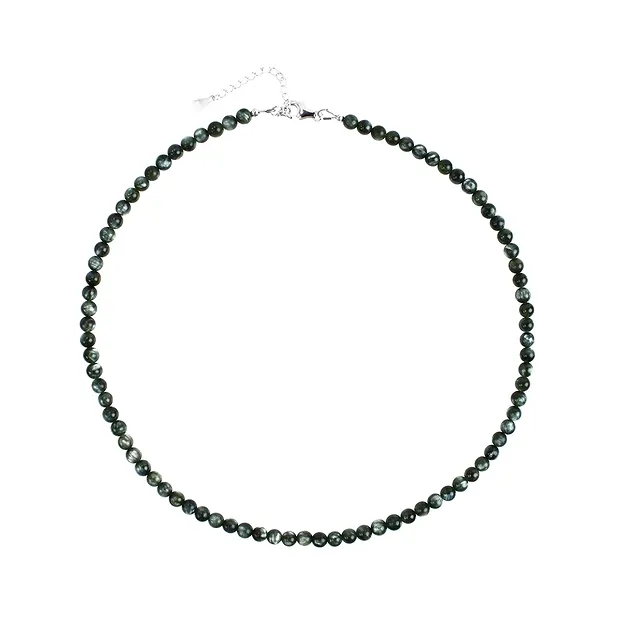 Collar de serafinita, cuentas (5,5 mm), rodinado, cadena extensible | Marco Schreier