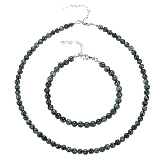 Pulsera de serafinita, cuentas de 5,5 mm, cadena extensible, rodinada | Marco Schreier