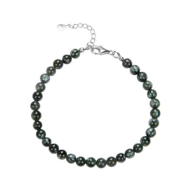 Pulsera de serafinita, cuentas de 5,5 mm, cadena extensible, rodinada | Marco Schreier