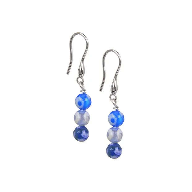 Earrings snake agate blue (dyed)/white, beads (6mm), 4.0cm | Marco Schreier