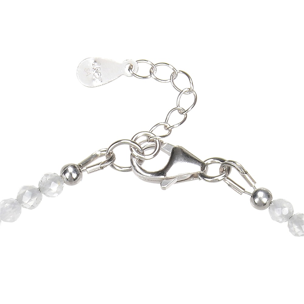 Pulsera Topacio (blanco), cuentas facetadas de 3 mm, rodinado, cadena extensible | Marco Schreier