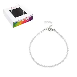 0634064213 Pulsera Topacio (blanco), cuentas facetadas de 3 mm, rodinado, cadena extensible | Marco Schreier