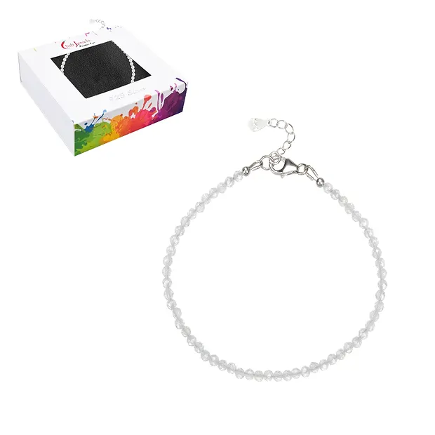 Armband Topas (weiß), Kugeln (3mm), facettiert, rhodiniert | Marco Schreier