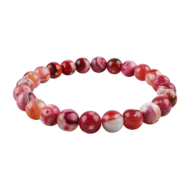 Bracelet, Agate (red-pink colored), 08mm beads | gems, healing stones & jewelry