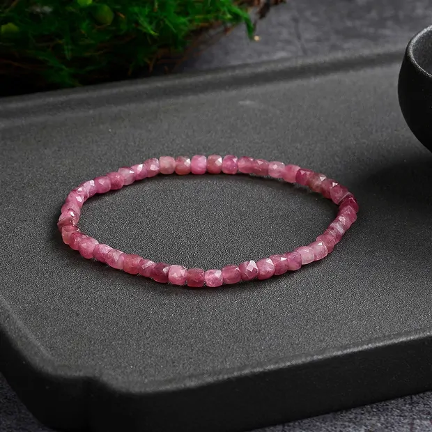 Pulsera, turmalina (rosa), 04mm cubo, facetada | Marco Schreier