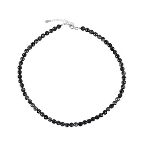 Necklace Gabbro (Mystic Merlinite), beads (6mm), faceted, rhodiniert | Marco Schreier