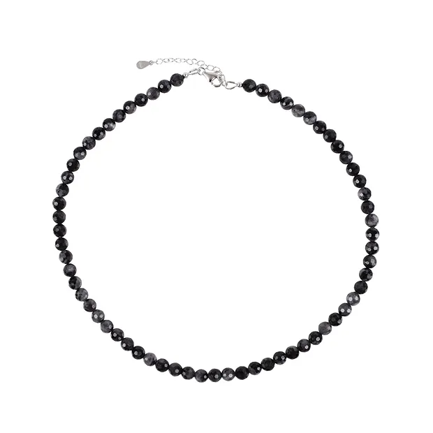 Necklace Gabbro (Mystic Merlinite), beads (6mm), faceted, rhodiniert | Marco Schreier